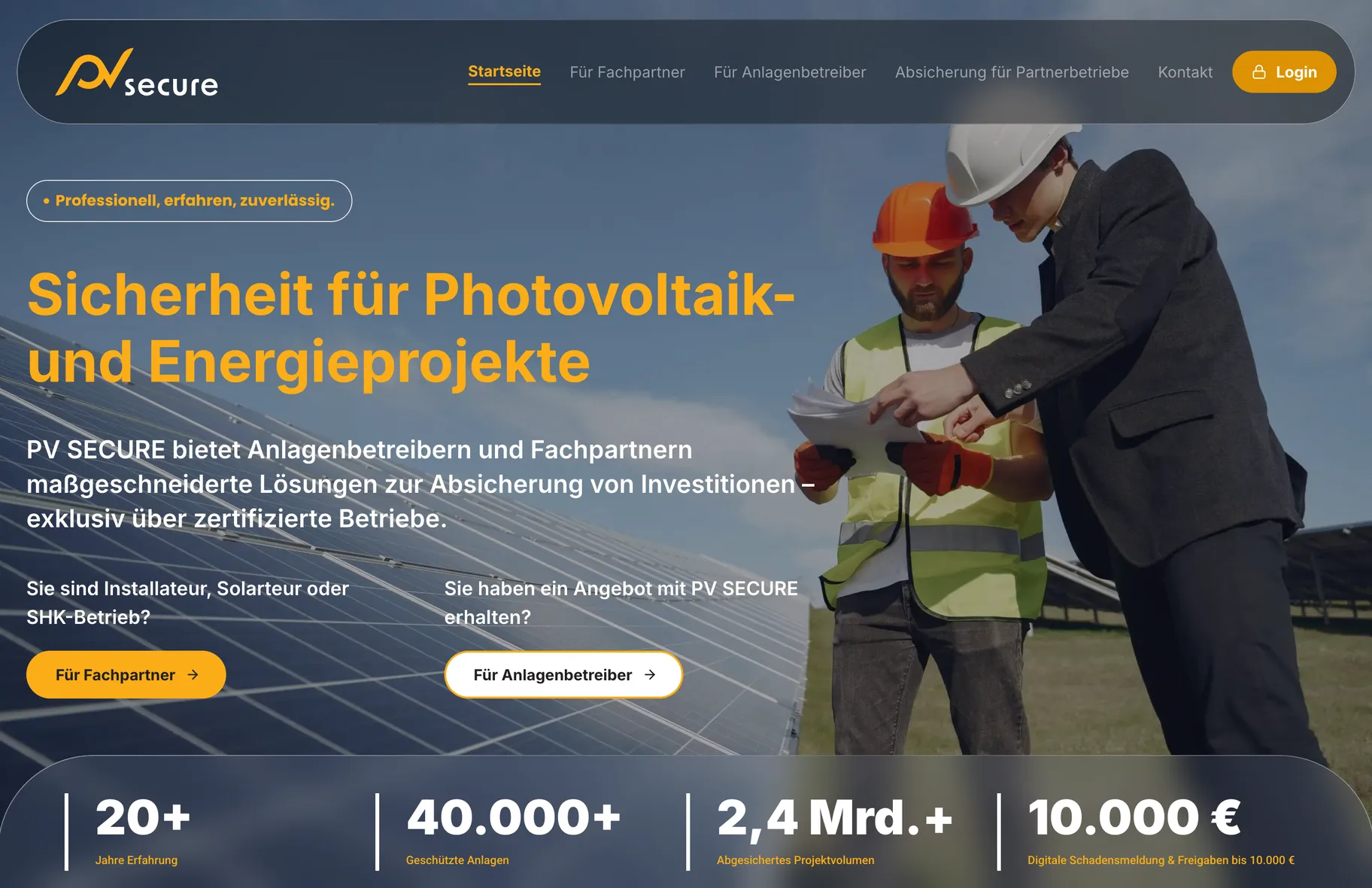 PV SECURE corporate website, desktop view