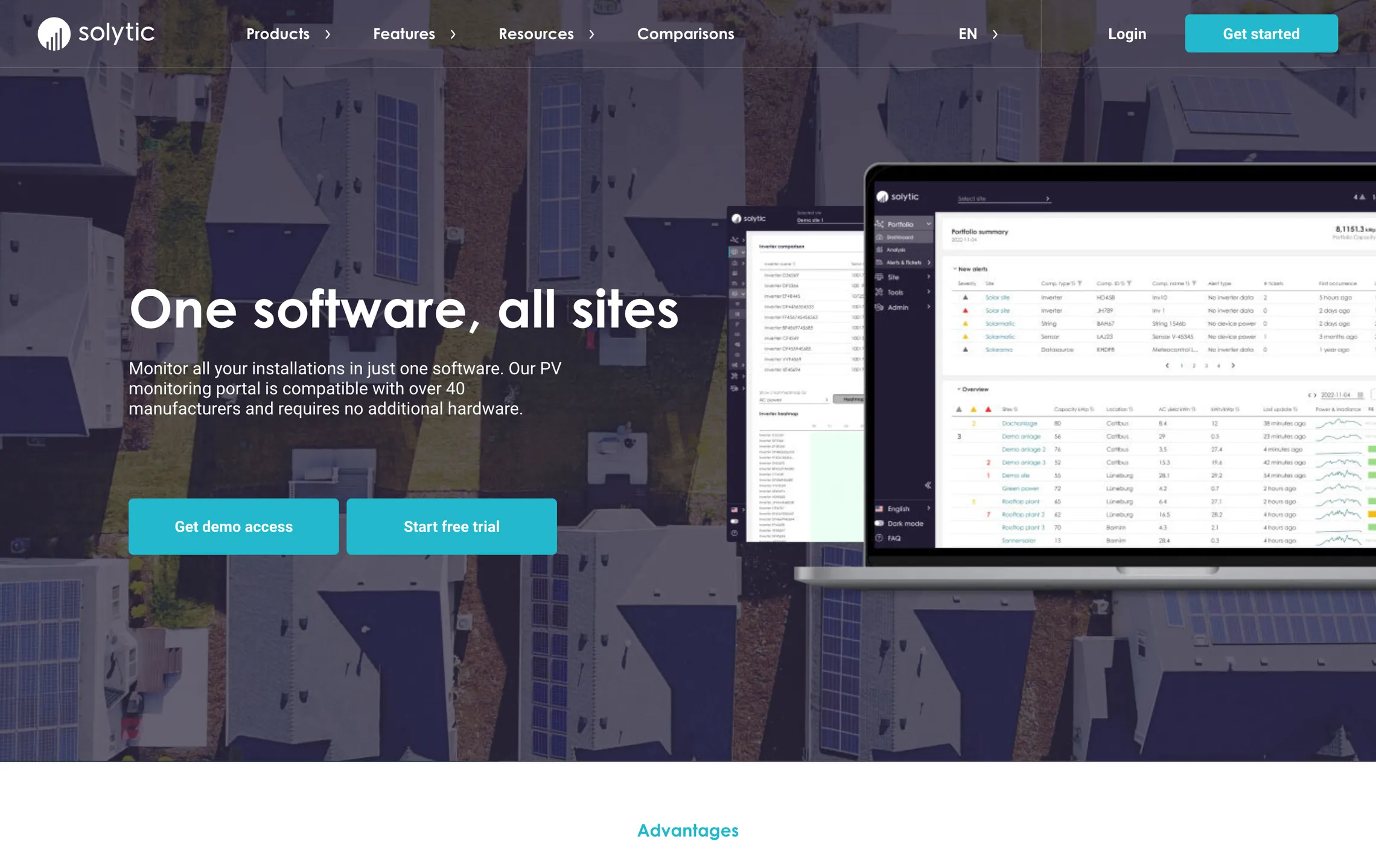 Solytic PV monitoring software page