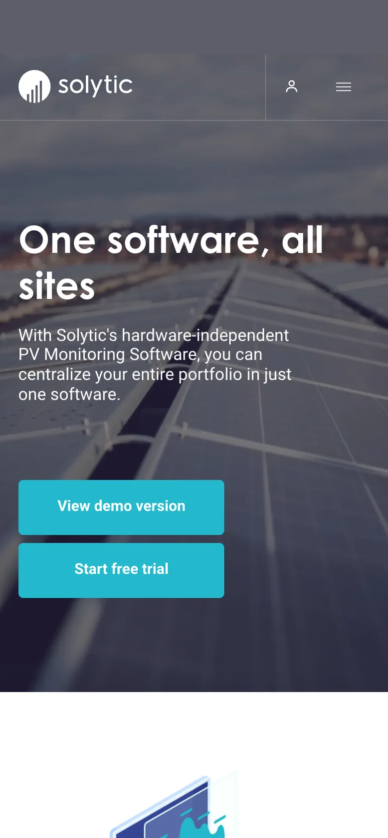 Solytic homepage, mobile view
